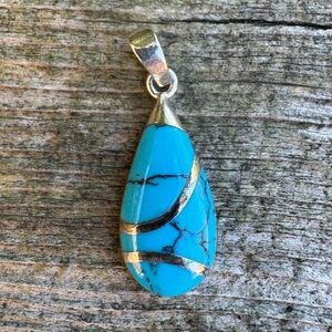 Sterling Silver Turquoise Teardrop Pendant marked 925
